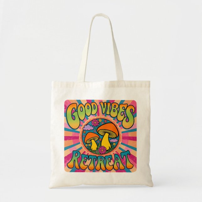 Good vibes retreat mushroom tote bag (Front)