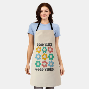 Good Vibes Retro Colorful Daisy Flowers Apron