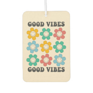 Good Vibes Retro Colourful Daisy Flowers Car Air Freshener