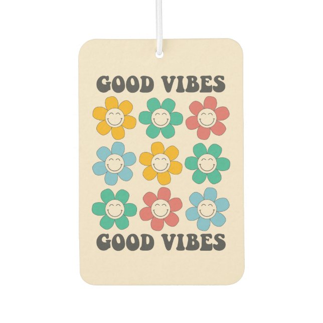 Good Vibes Retro Colourful Daisy Flowers Car Air Freshener (Front)
