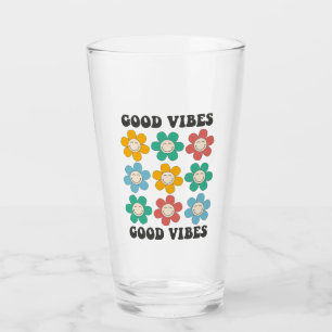 Good Vibes Retro Colourful Daisy Flowers Glass