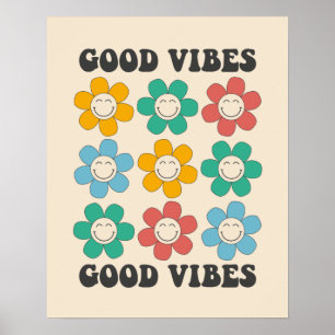 Good Vibes Retro Colourful Daisy Flowers Poster