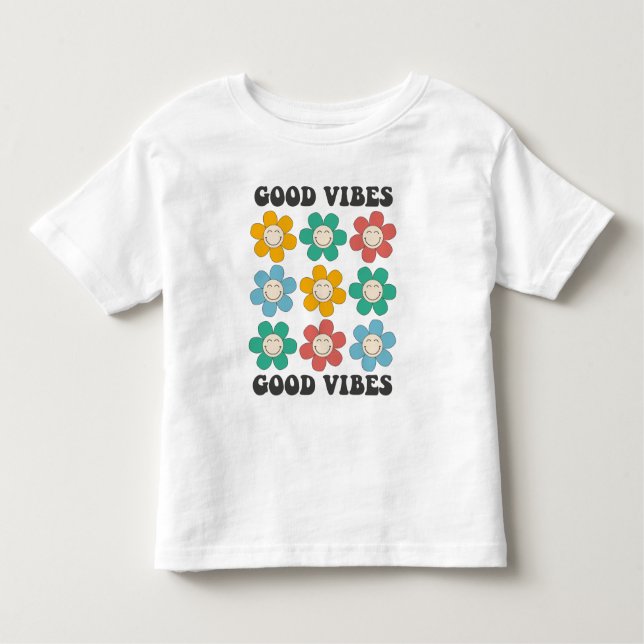 Good Vibes Retro Colourful Daisy Flowers Toddler T-Shirt (Front)