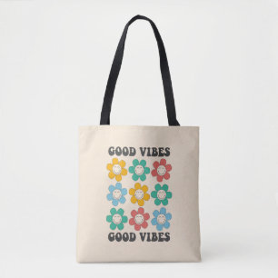 Good Vibes Retro Colourful Daisy Flowers Tote Bag