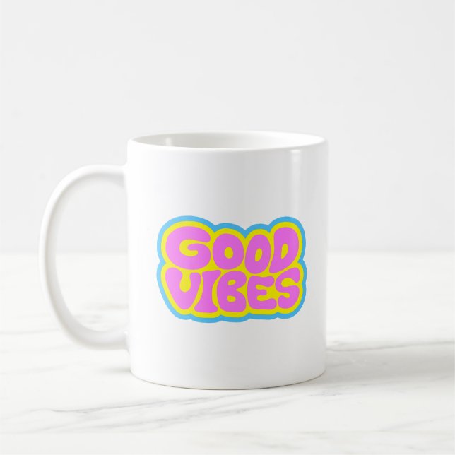 Good Vibes Retro Typography Coffee Mug (Left)