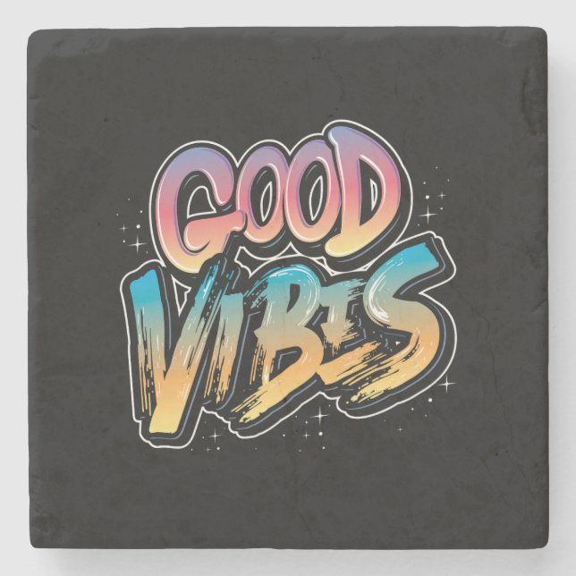 good-vibes-slogan-graphic-typography stone coaster (Front)