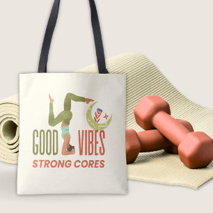 Good Vibes Strong Cores Pilates Quote Fitness Yoga Tote Bag