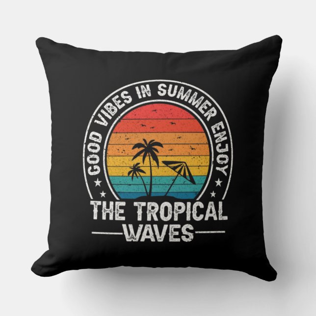 Good Vibes Summer Tropical Waves Cushion (Front)