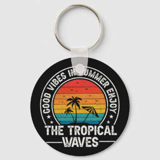 Good Vibes Summer Tropical Waves Key Ring