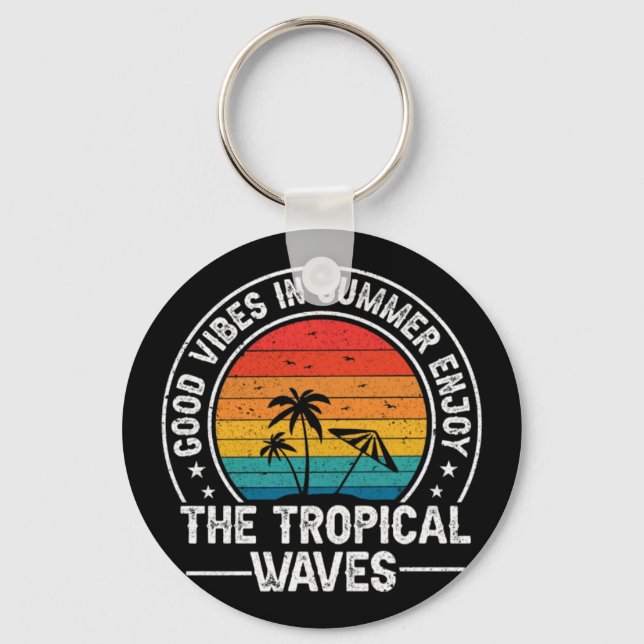 Good Vibes Summer Tropical Waves Key Ring (Front)