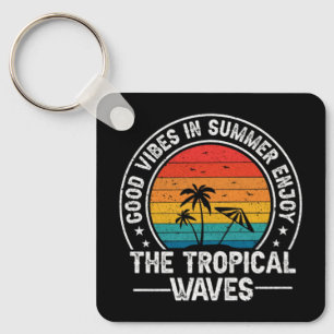 Good Vibes Summer Tropical Waves Key Ring