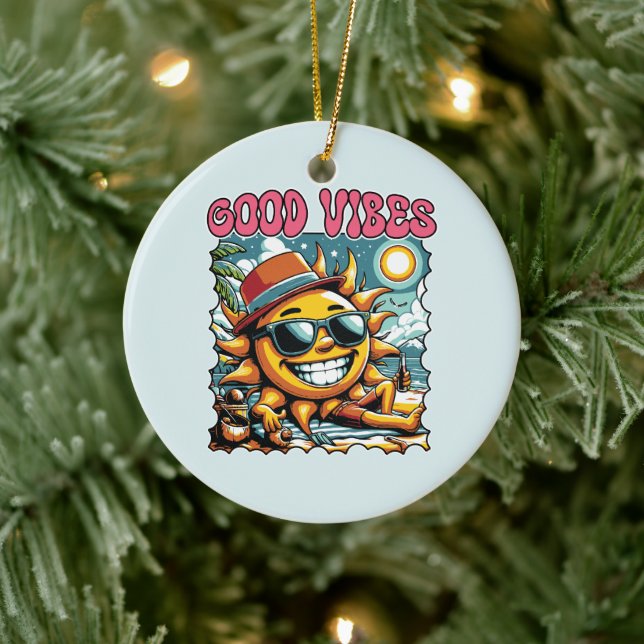 Good Vibes - Sunshine - Retro Summer Ceramic Tree Decoration (Tree)