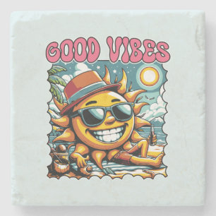 Good Vibes - Sunshine - Retro Summer Stone Coaster