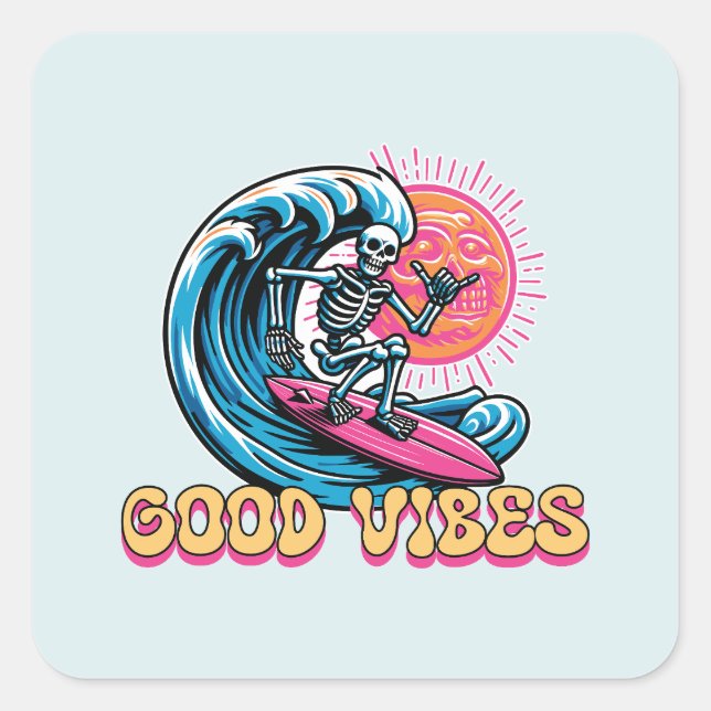 Good Vibes - Surfing - Summer Vibes Square Sticker (Front)