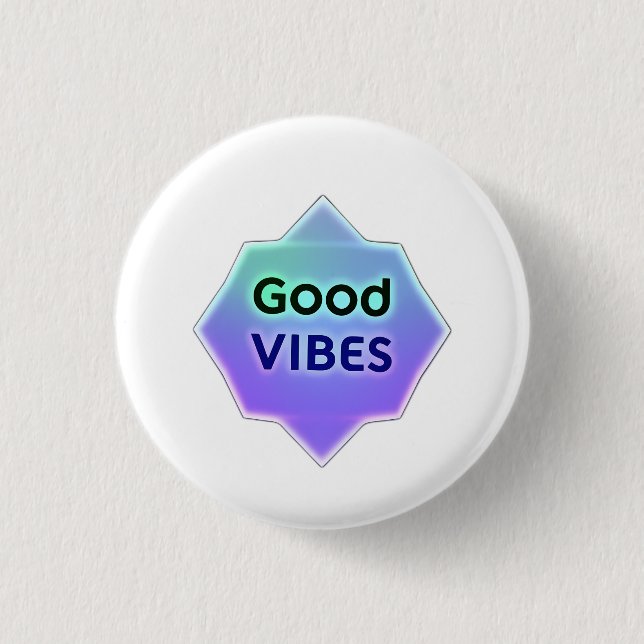 "Good Vibes" Text on Gradient Star Shape 3 Cm Round Badge (Front)