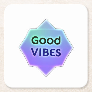 "Good Vibes" Text on Gradient Star Shape Square Paper Coaster
