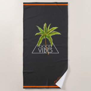 "Good Vibes Triangle Design with Palm Tree" Beach Towel