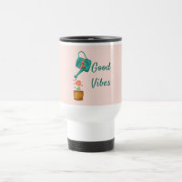 Good vibes watering can with flower custom text