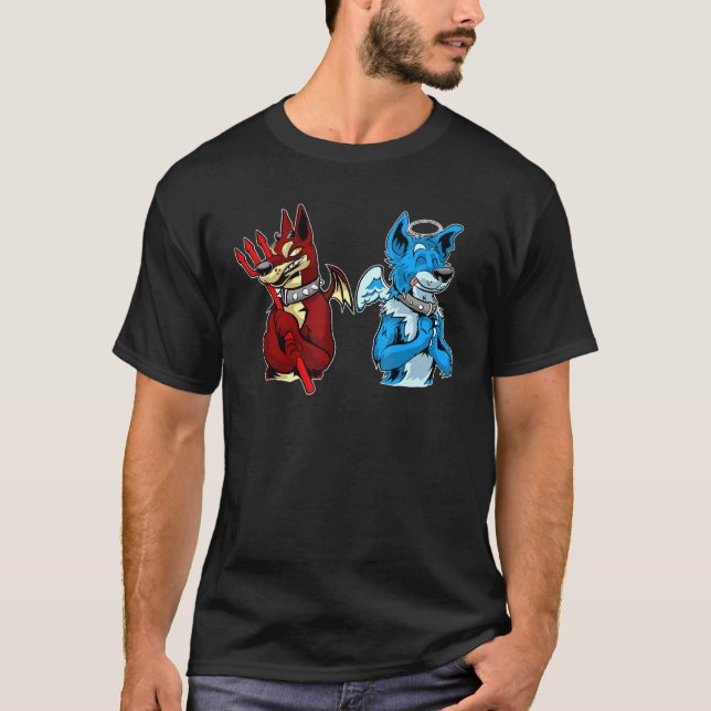 Good Vs Evil Doberman Pinscher Wolf Dog Furry T-Shirt (Front)