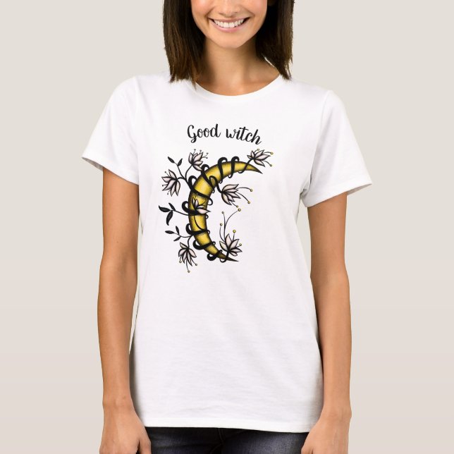 Good Witch Floral Moon Magic Witchy Pagan T-Shirt (Front)