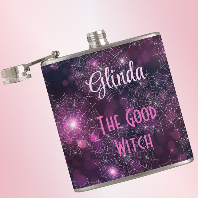 Good Witch Halloween Name on 6oz Vinyl Wrapped Hip Flask (Creator Uploaded)