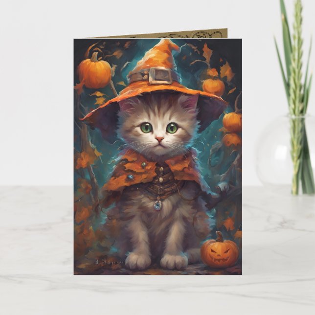 Good Witch Kitten, Cute Halloween Cat Greeting Card (Front)