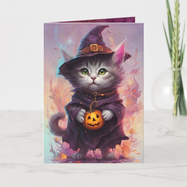 Good Witch Kitty, Cute Halloween Cat Greeting Card (Front)