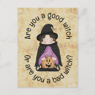 Good Witch Or Bad Witch? Kids Halloween Postcard