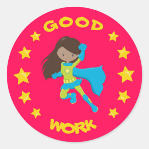 Good Work Super Hero Black Girl School Education Classic Round Sticker
