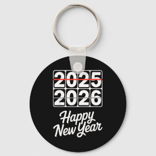 Goodbye 2025 Hello 2026 Clock Happy New Year Party Key Ring