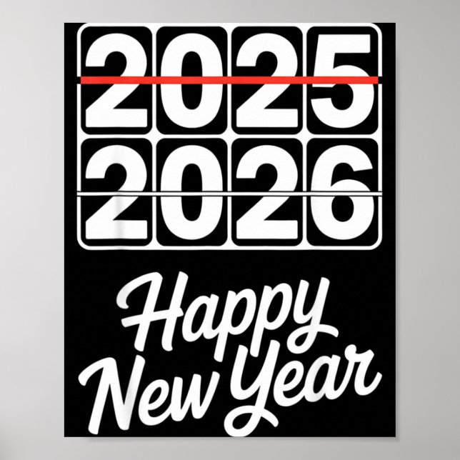 Goodbye 2025 Hello 2026 Clock Happy New Year Party Poster (Front)