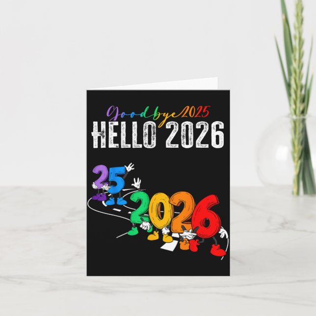 Goodbye 2025 Hello 2026 Funny Cartoon New Year Boy Card (Front)