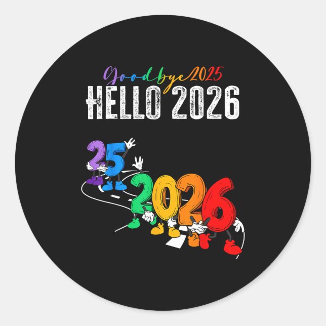 Goodbye 2025 Hello 2026 Funny Cartoon New Year Boy Classic Round Sticker (Front)
