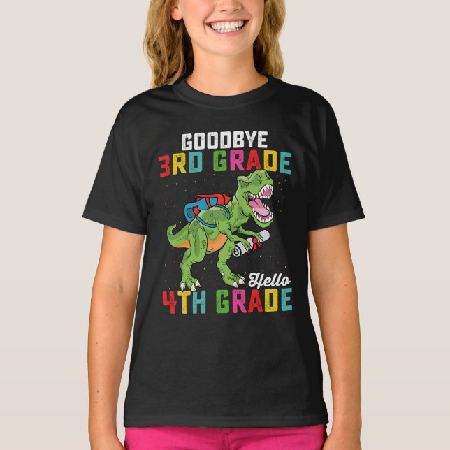Goodbye 3rd Grade Hello 4th Grade T Rex Dinosaur T-Shirt (Front)