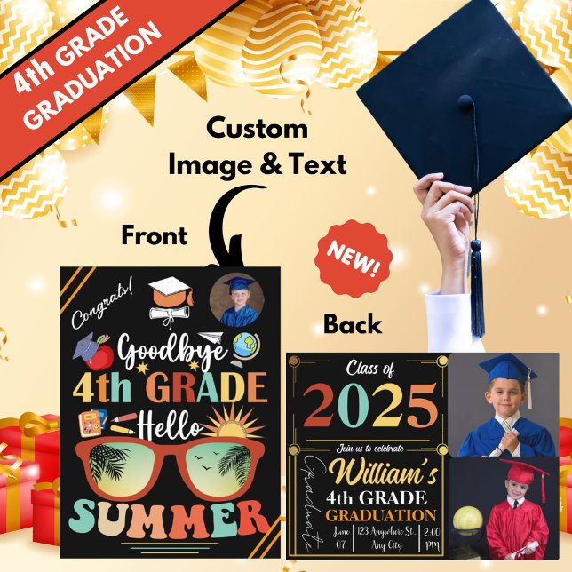 Goodbye 4th Grade Hello Summer Graduation Custom   Announcement Postcard (Creator Uploaded)