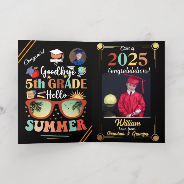 Goodbye 5th Grade Hello Summer Graduation Custom   Foil Greeting Card (Inside Laydown)
