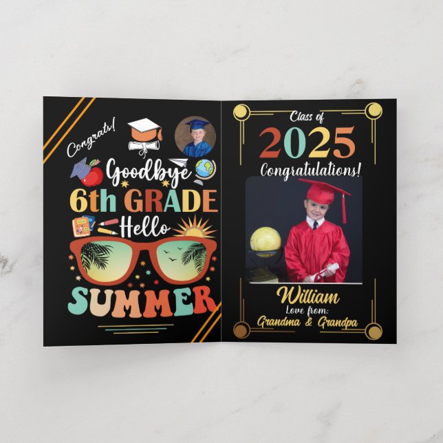 Goodbye 6th Grade Hello Summer Graduation Custom   Foil Greeting Card (Inside Laydown)