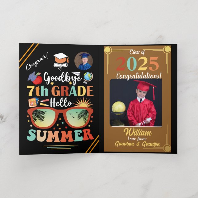 Goodbye 7th Grade Hello Summer Graduation Custom   Foil Greeting Card (Inside Laydown)