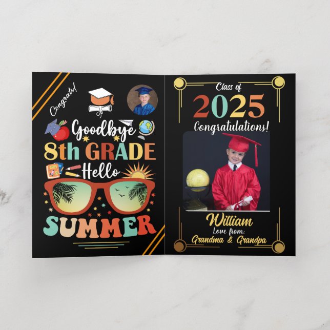 Goodbye 8th Grade Hello Summer Graduation Custom   Foil Greeting Card (Inside Laydown)