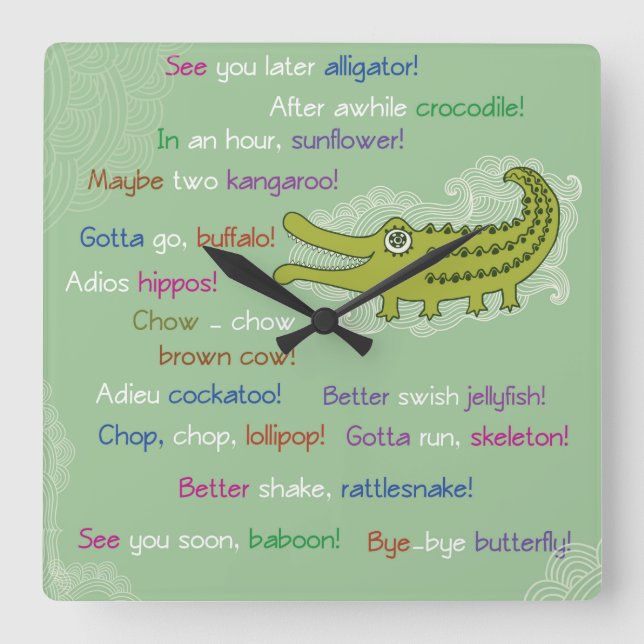 Goodbye and Good luck from Group, Alligator Square Wall Clock (Front)