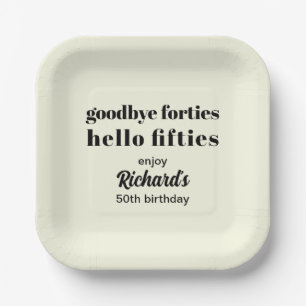 Goodbye Forties Hello Fifties Modern 50th Birthday Paper Plate