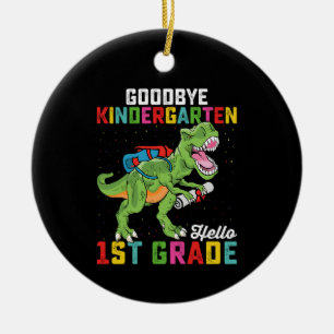 Goodbye Kindergarten Hello 1st Grade T Rex School Ceramic Tree Decoration
