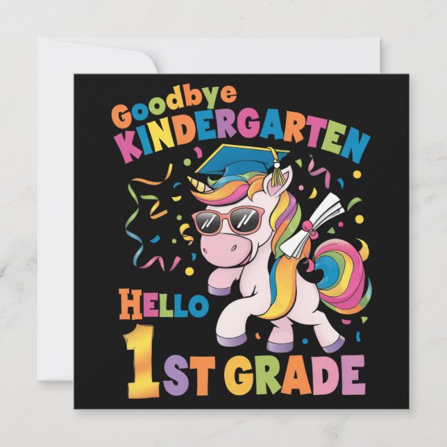Goodbye Kindergarten Hello 1st Grade Unicorn Invitation (Front)