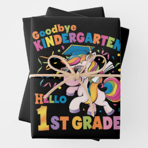 Goodbye Kindergarten Hello 1st Grade Unicorn Wrapping Paper Sheet