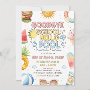 Goodbye School, Hello Pool, End of School Party Invitation
