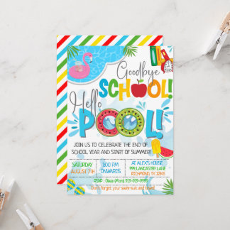 Goodbye School Hello Pool End Of School Party Invitation