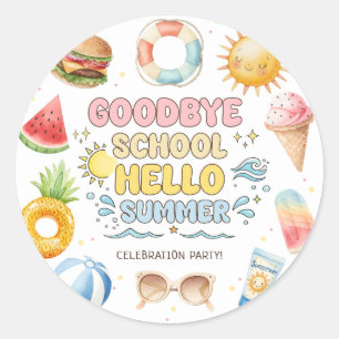 Goodbye School, Hello Summer, End of School  Classic Round Sticker