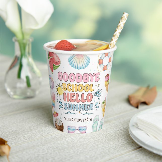 Goodbye School, Hello Summer, End of School  Paper Cups (Insitu)