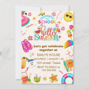 GOODBYE SCHOOL Hello summer PARTY, End of School Invitation