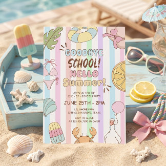 Goodbye School Hello Summer Party Stripes Invitation